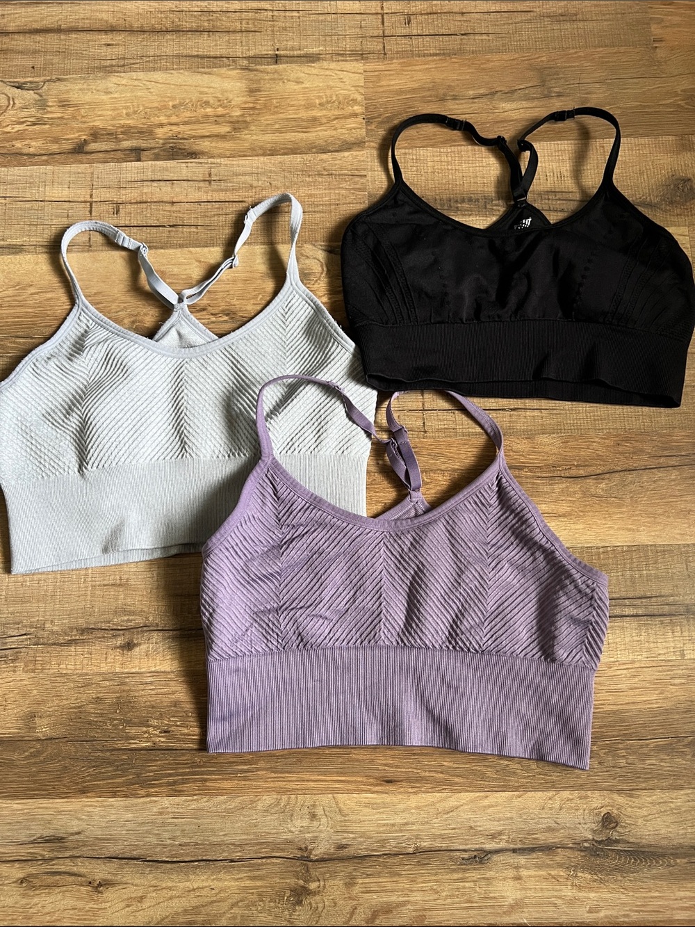 Pro-fit Seamless Ribbed Bralette - Black, Light Gray, Lavender no padding Large